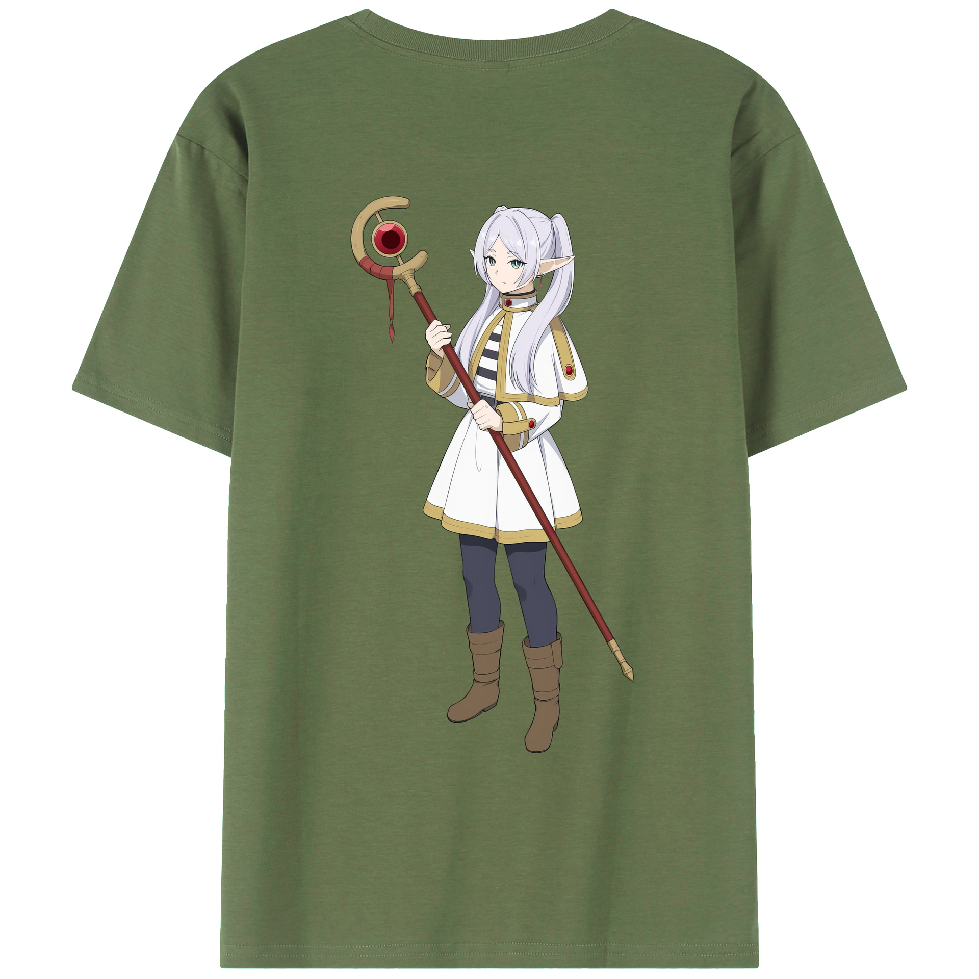 （画像用） 葬送のフリーレン Frieren 綿100％ メンズ半袖Tシャツ（バックプリント） 通気性